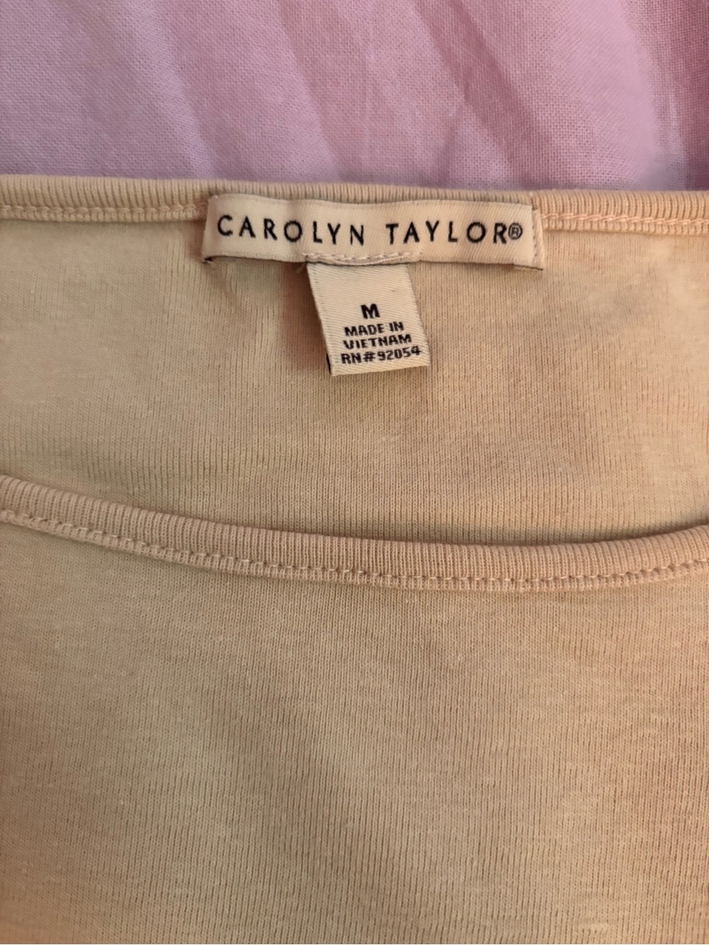 Vintage Beige Carolyn Taylor Cropped Sleeve Cotton Boatneck Top - Picture 2 of 4